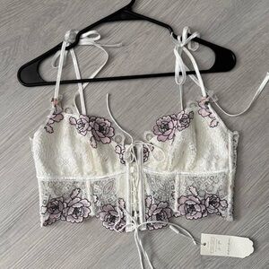 For Love And Lemons White and Pink Spring Lace Top